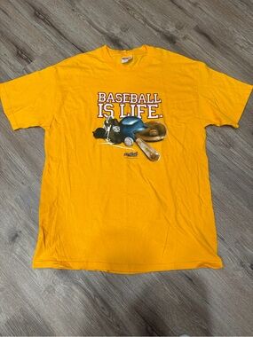 Vintage Hanes Yellow 'Baseball Is Life' Graphic Tee